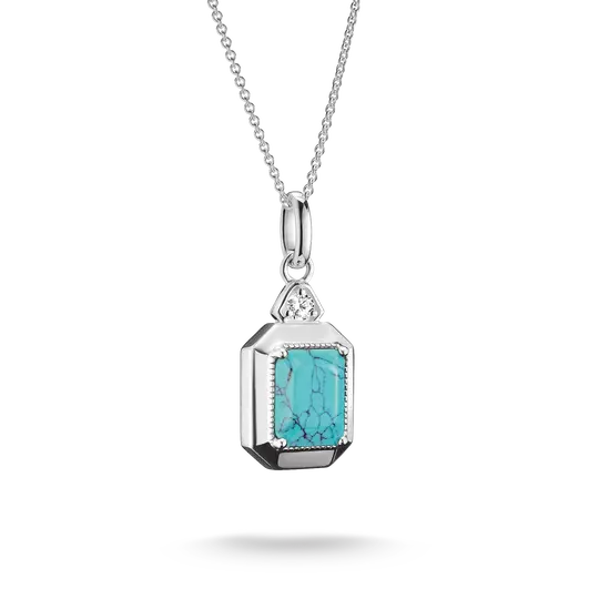 Silver Necklace with Imitation Turquoise Octagon Pendant Elyndra